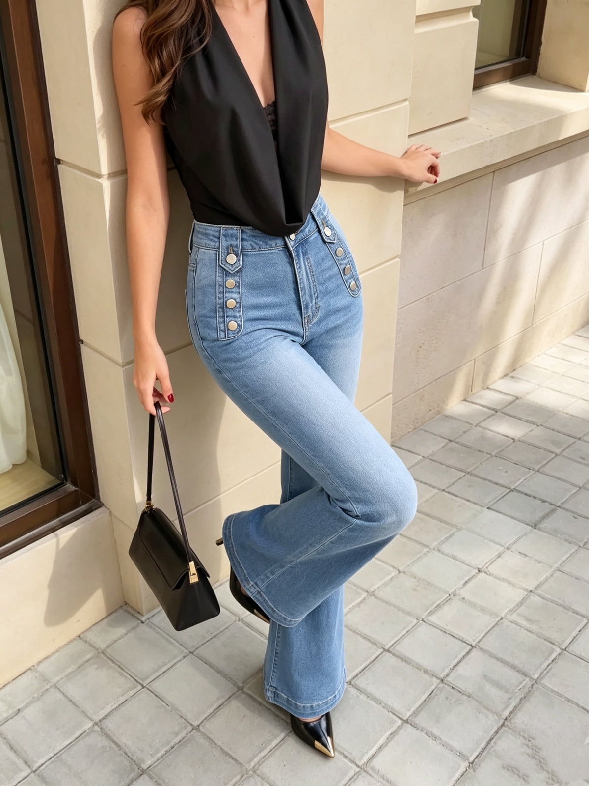 Harlow | Women's Sailor Button Flare Denim Jean