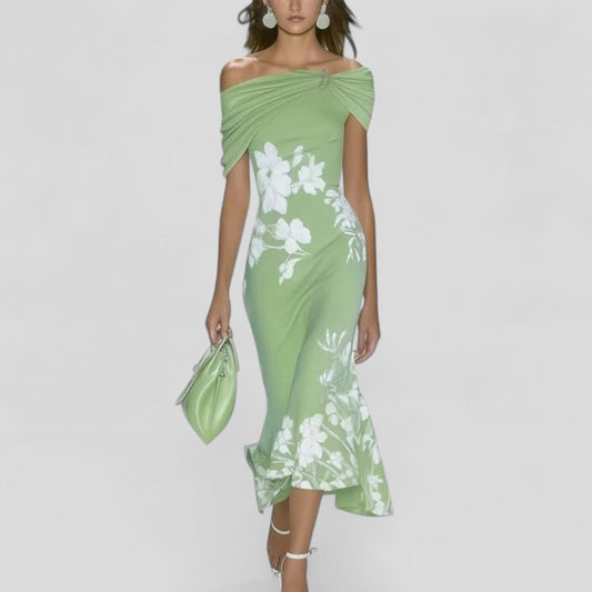 Elegant statement-print everyday midi dress for women | Isadora -1