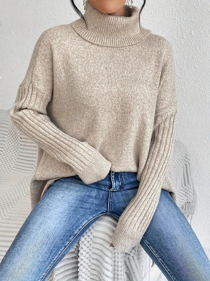 Oversized cosy turtleneck knit jumper for women | Elowen -5