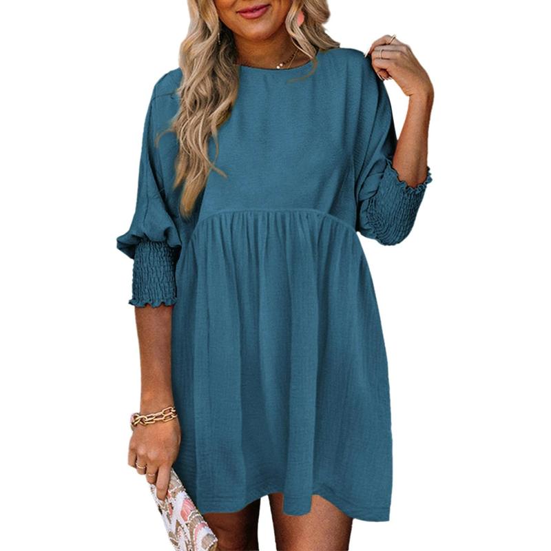 Casual crew-neck loose-fit everyday mini dress for women | Mirasol -7