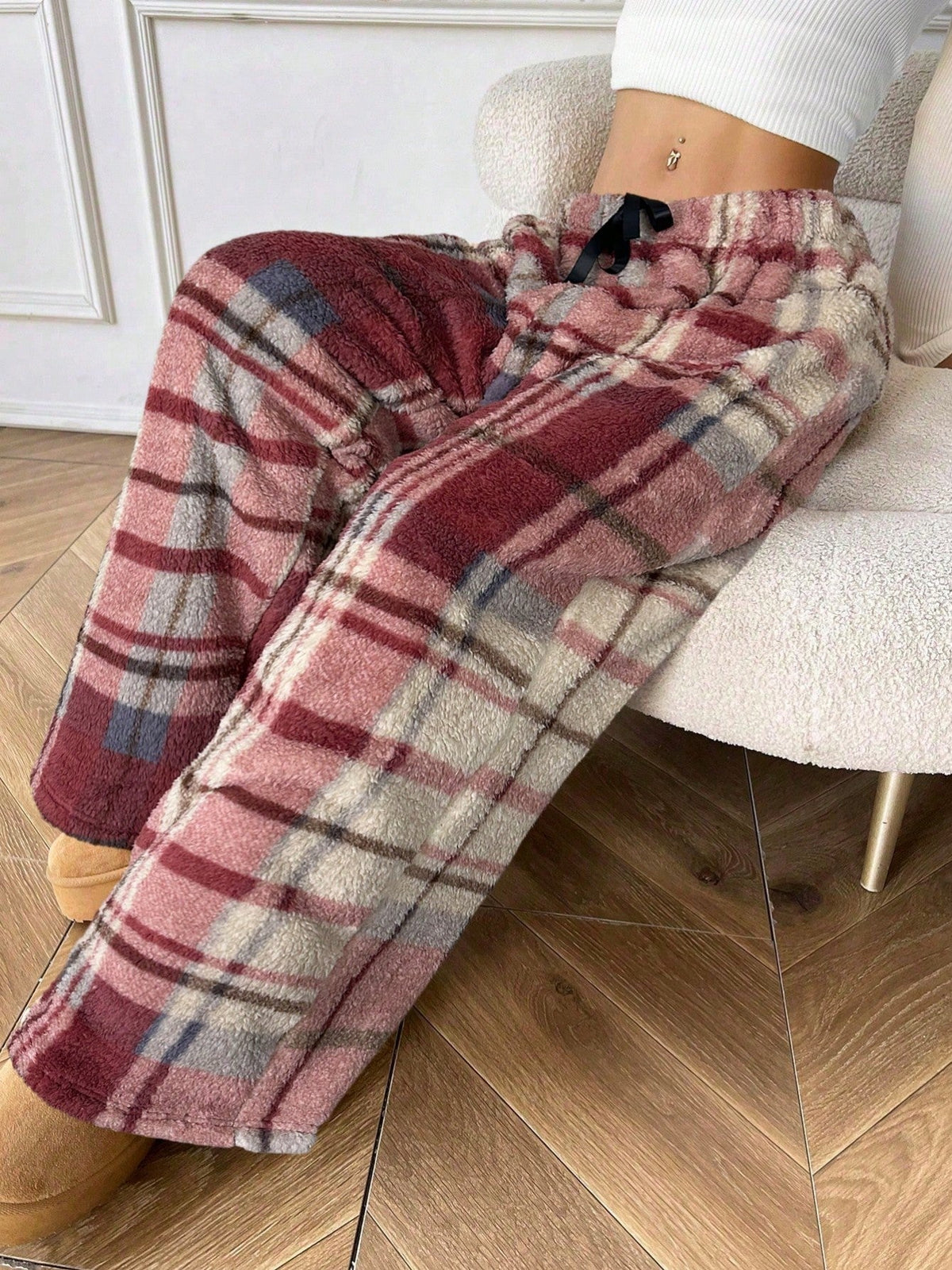 Fern | Women's Plaid Fleece Wide Leg Sweatpant