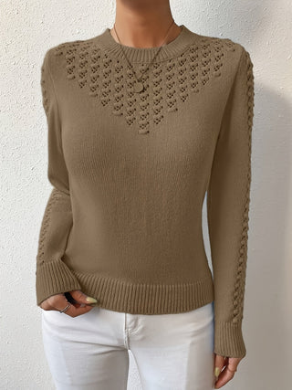 Celestra | Women's Pointelle Knit Round Neck Sweater