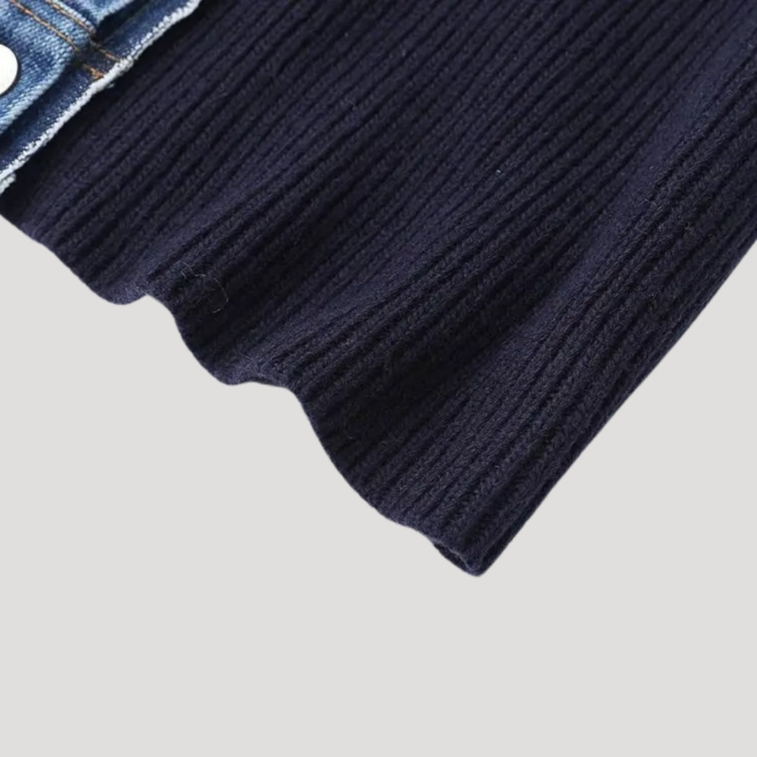 Denim-trim contrast button-front cardigan for women | Denicore -5