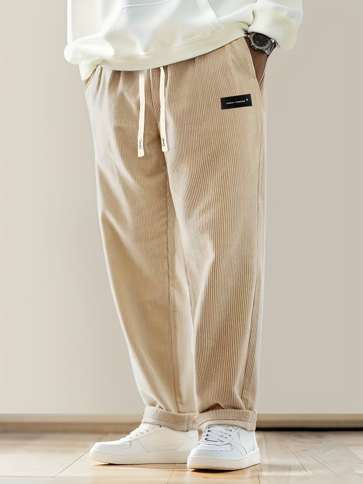 Relaxed corduroy drawstring casual trousers for men | Ellison -2