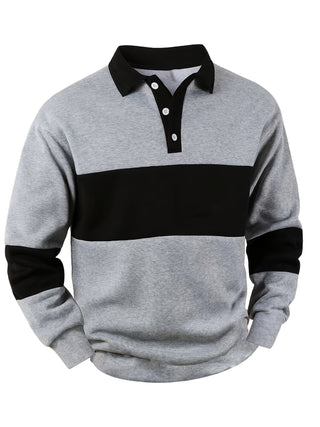 Calvren | Men's Color Block Long Sleeve Polo Shirt