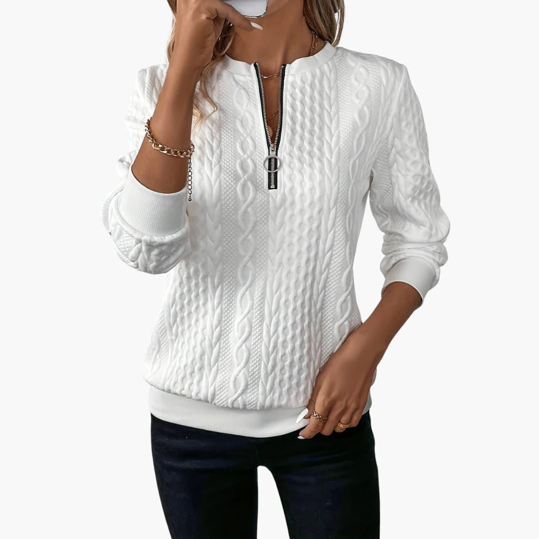Cable-knit zip-neckline cosy pullover for women | Marvella -1