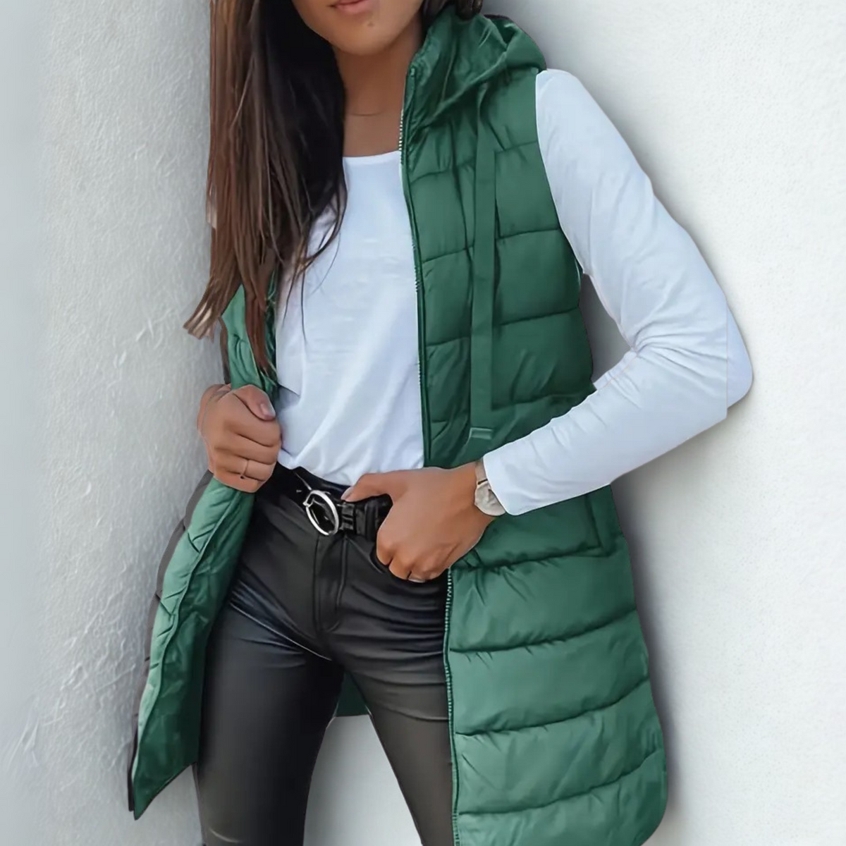 Sleeveless hooded longline puffer gilet for women | Rain -6