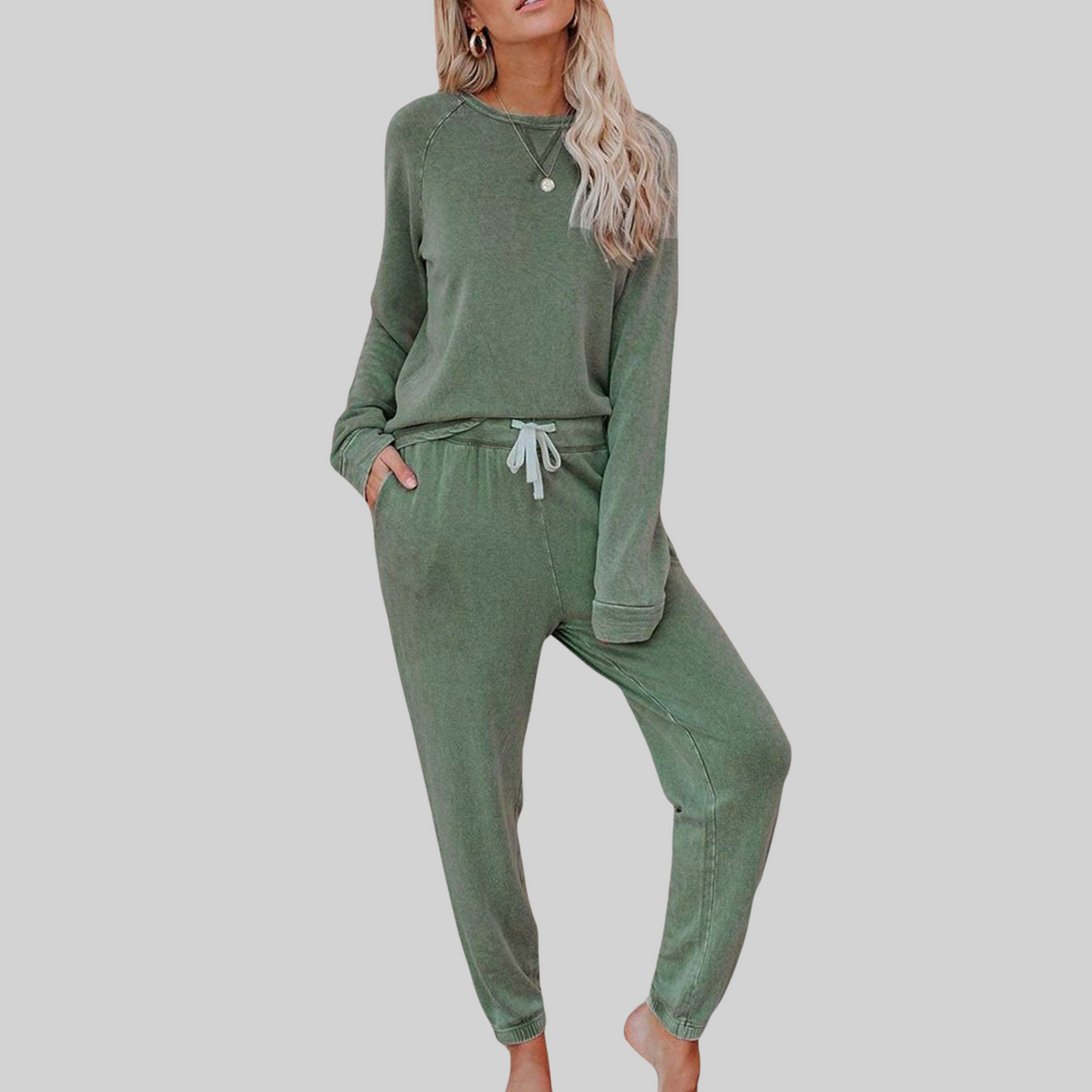 Casual long-sleeve and sweatpants everyday set for women | Jocelyn -6