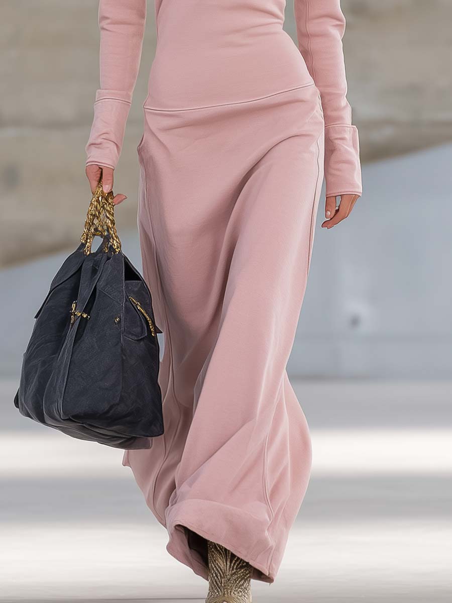 Retro sporty V-neck zip-front maxi dress for women | Rosaline -10