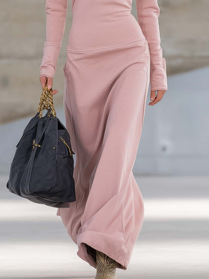 Retro sporty V-neck zip-front maxi dress for women | Rosaline -10
