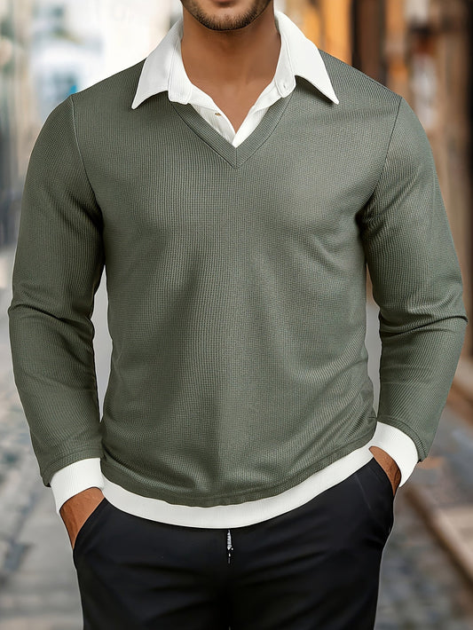 Velorin | Men's Textured Knit Contrast Collar Sweater