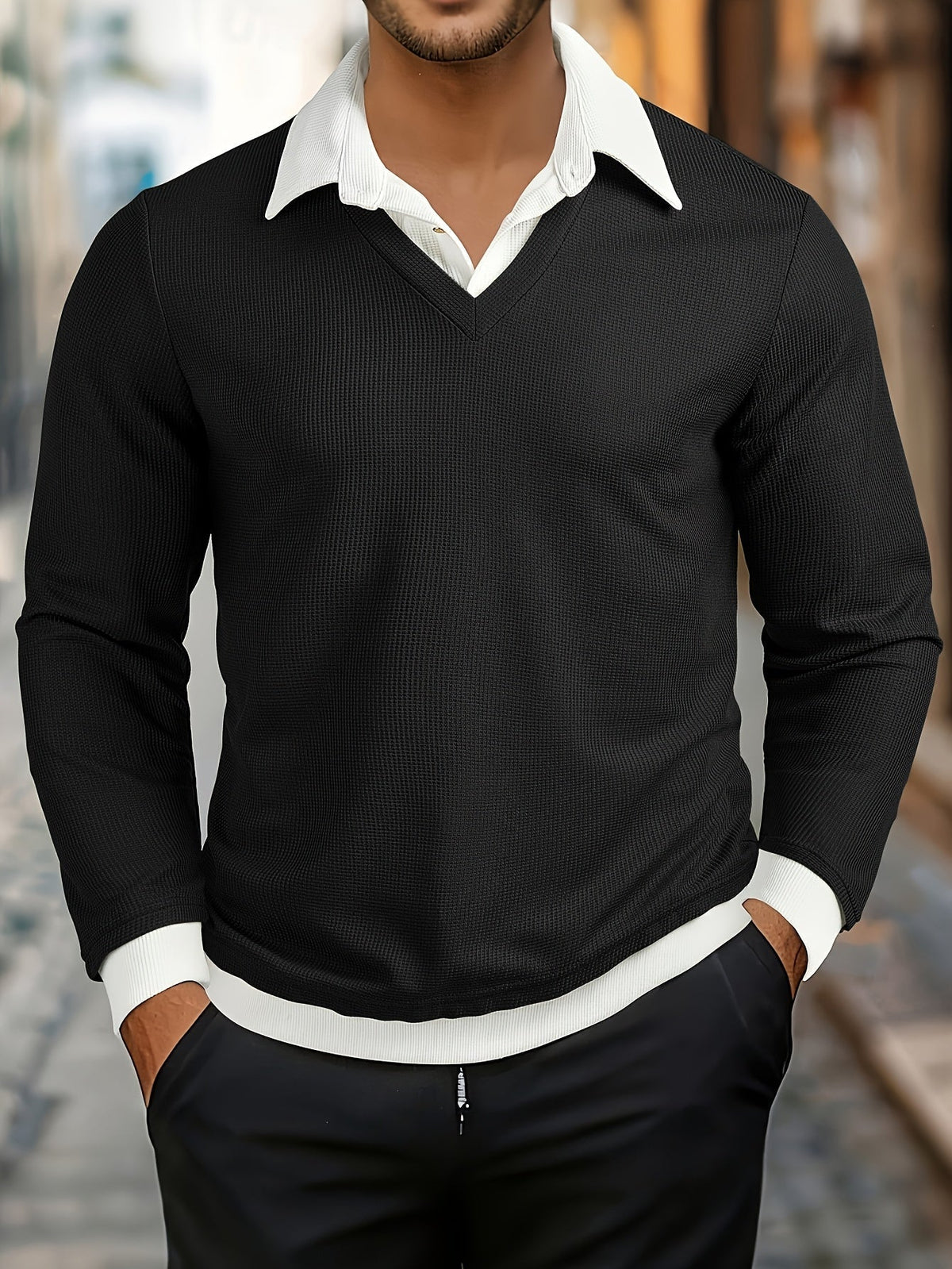 Velorin | Men's Textured Knit Contrast Collar Sweater