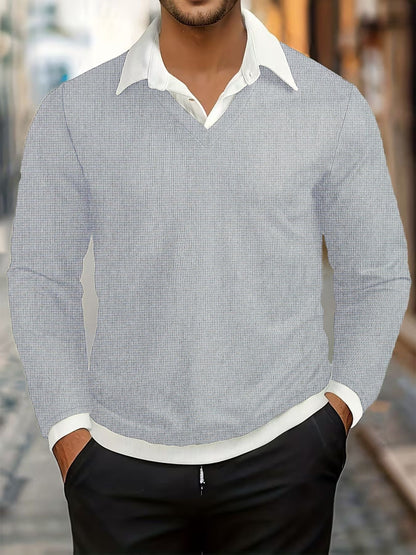 Velorin | Men's Textured Knit Contrast Collar Sweater