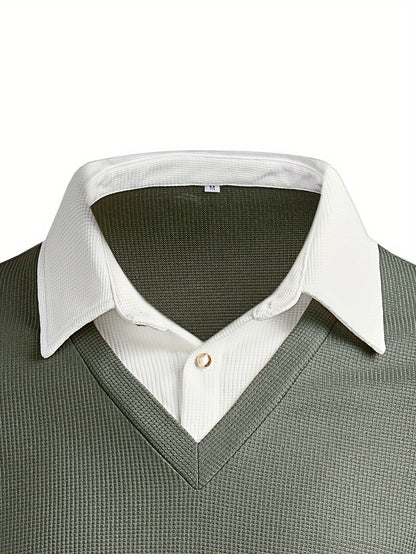 Velorin | Men's Textured Knit Contrast Collar Sweater