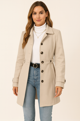Mirevane | Women's Wool Blend Belted Trench Coat with Collar