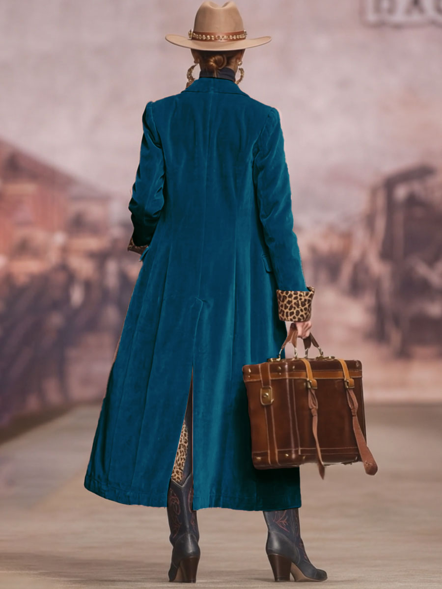 Single-breasted leopard-panel accent coat for women | Valmira -8