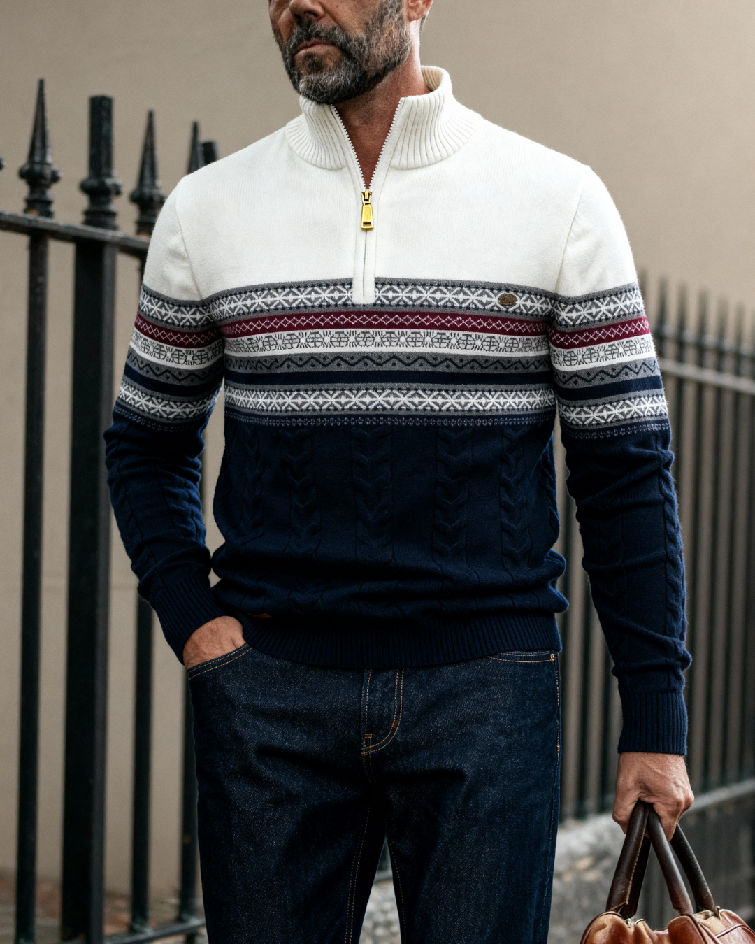 Relaxed zip-front everyday pullover for men | Soho -2