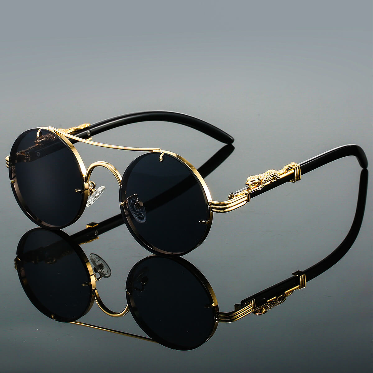 Retro round panther-detail tinted sunglasses for women | Panthera -5