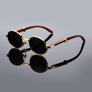 Oval retro wooden-temple sunglasses for men | Lorenzo -5