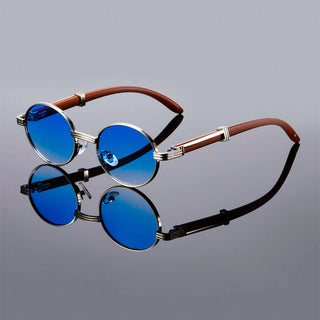 Oval retro wooden-temple sunglasses for men | Lorenzo -1