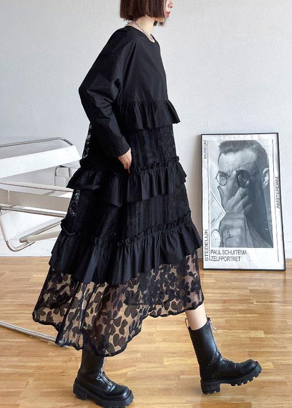 Bohemian Black Ruffle Panel Autumn Dress For Women | Seraphine