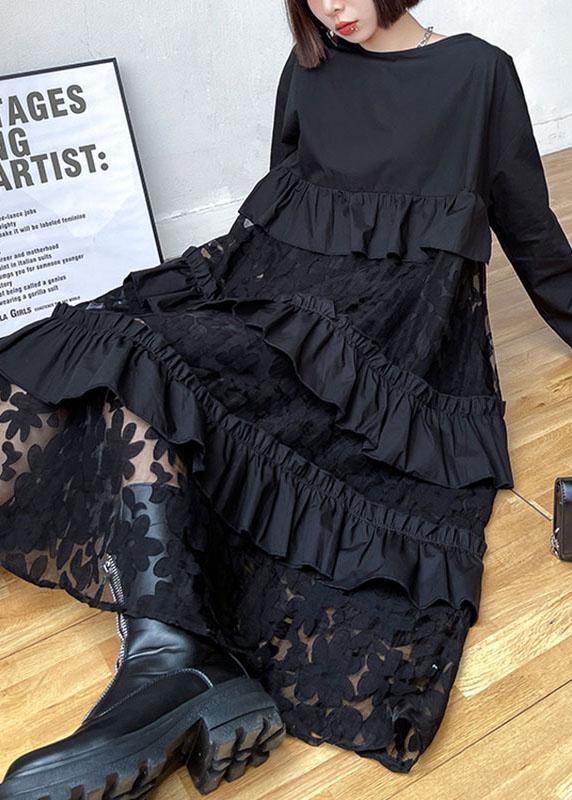 Bohemian Black Ruffle Panel Autumn Dress For Women | Seraphine