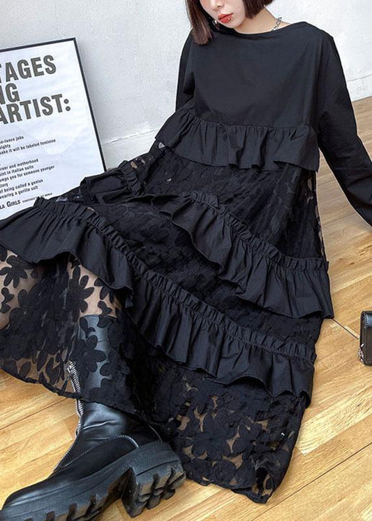 Bohemian Black Ruffle Panel Autumn Dress For Women | Seraphine
