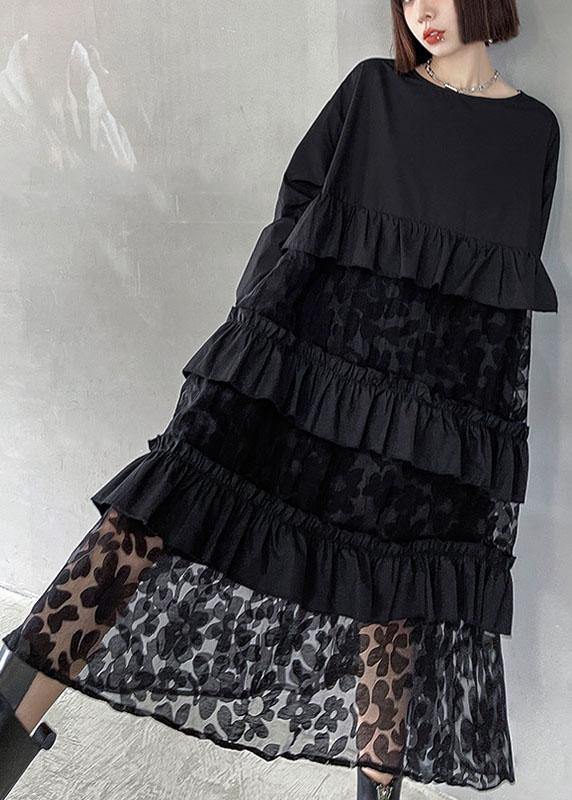 Bohemian Black Ruffle Panel Autumn Dress For Women | Seraphine