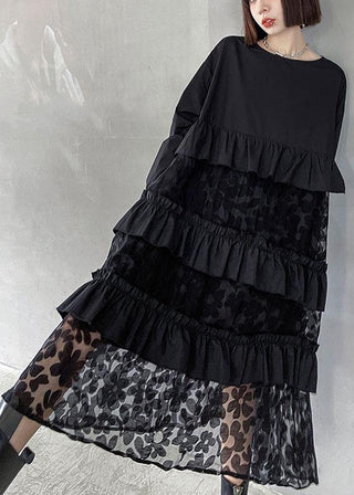 Bohemian Black Ruffle Panel Autumn Dress For Women | Seraphine