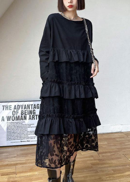 Bohemian Black Ruffle Panel Autumn Dress For Women | Seraphine