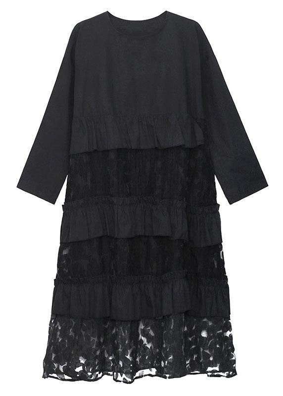 Bohemian Black Ruffle Panel Autumn Dress For Women | Seraphine
