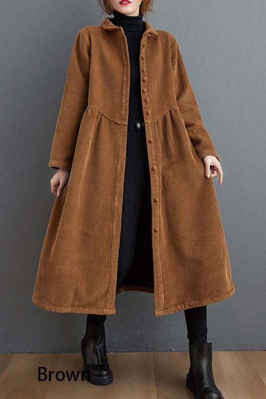 Blackish Green Corduroy Cinched Coat for Women | Mirelle