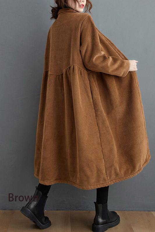 Blackish Green Corduroy Cinched Coat for Women | Mirelle