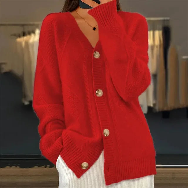 Elegant button-front long-sleeve everyday cardigan for women | Lena -4