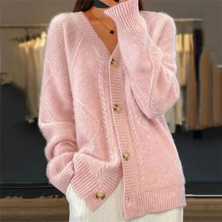 Sylvara | Women's V-Neck Button Front Knit Cardigan
