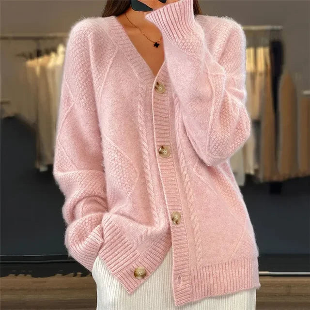 Elegant button-front long-sleeve everyday cardigan for women | Lena -3