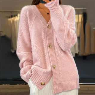 Elegant button-front long-sleeve everyday cardigan for women | Lena -3