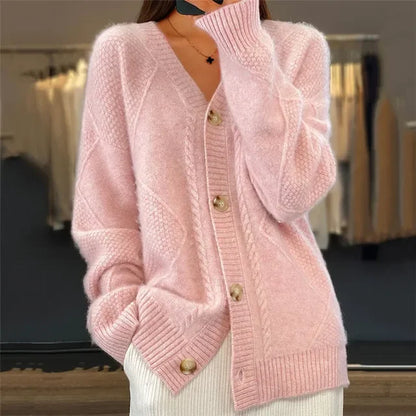 Elegant button-front long-sleeve everyday cardigan for women | Lena -3