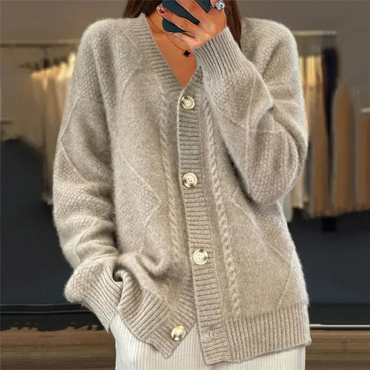 Elegant button-front long-sleeve everyday cardigan for women | Lena -1