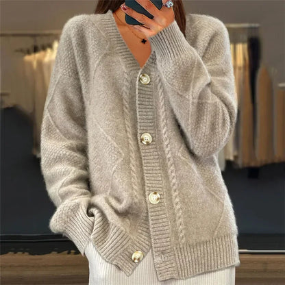 Elegant button-front long-sleeve everyday cardigan for women | Lena -8