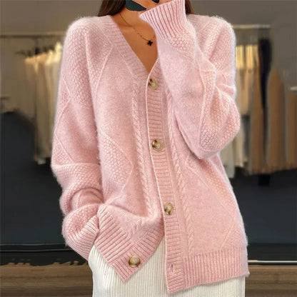 Elegant button-front long-sleeve everyday cardigan for women | Lena -5