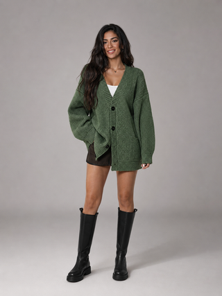 Elvara | Women's Chunky Knit V Neck Cardigan with Pockets