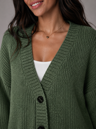 Elvara | Women's Chunky Knit V Neck Cardigan with Pockets
