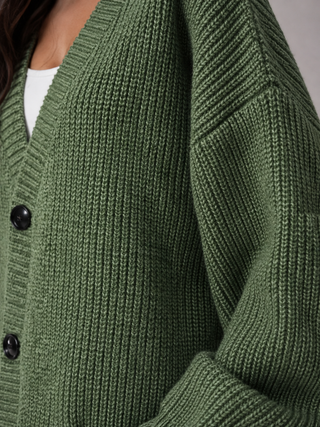 Elvara | Women's Chunky Knit V Neck Cardigan with Pockets