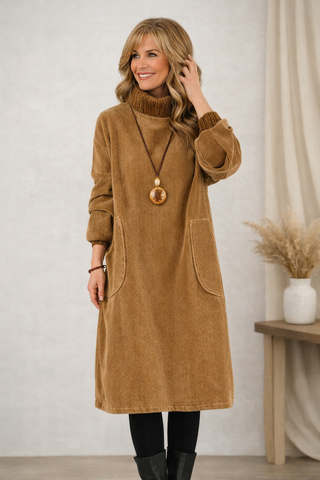 Turtleneck cosy midi sweater dress for women | Evelyn -3
