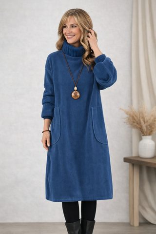 Turtleneck cosy midi sweater dress for women | Evelyn -1
