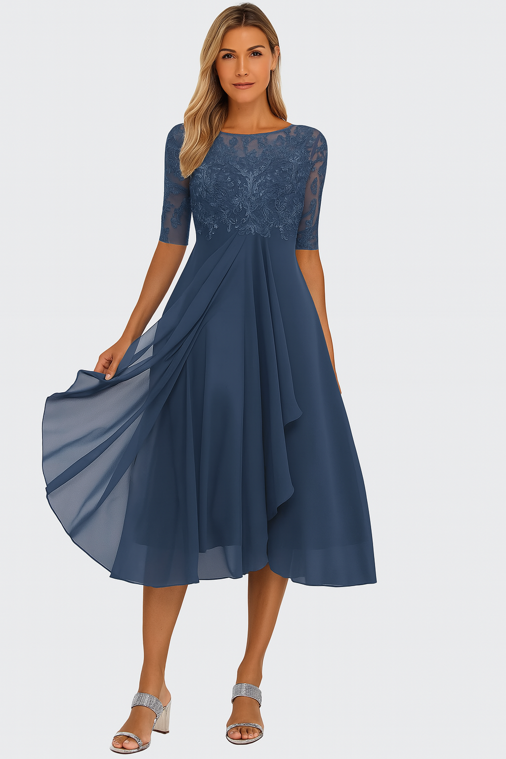 Elegant A-line midi dress with lace detail for Women | Vera Élan
