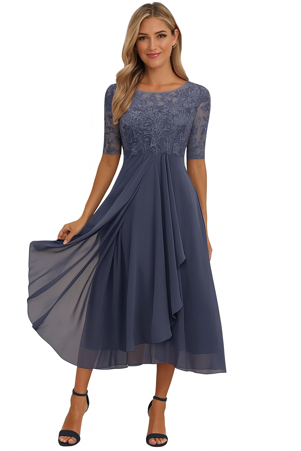 Elegant A-line midi dress with lace detail for Women | Vera Élan