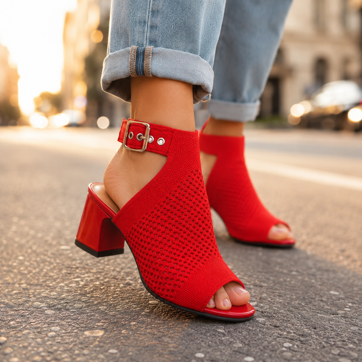Emberly | Knitted Peep Toe Ankle Strap Sandal