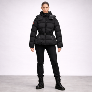 Belted insulated everyday puffer jacket for women | Aria Frost -1